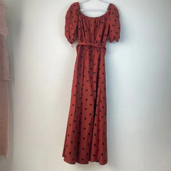 Maeve Brown Polka Dot Maxi Dress Off Shoulder Size 10 - Picture 9 of 10
